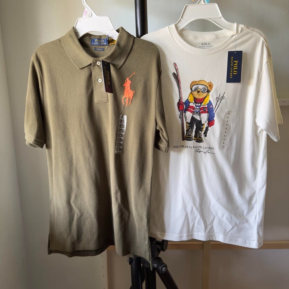 NWT Polo Ralph Lauren LOT OF 2 Big Boys L 14-16 POLO SHIRT, BEAR T SHIRT